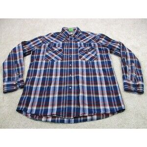 Roper Shirt Men Medium M Blue Red Plaid Pearl Snap Western Cowboy Work Wear